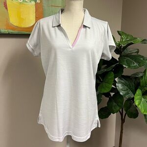 Pebble Beach Light Gray Polo Shirt with Pink Trim